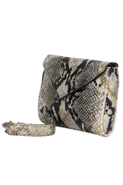 Gigi New York - Beige, Black & Gold Snakeskin Print Fold Over Chain Crossbody