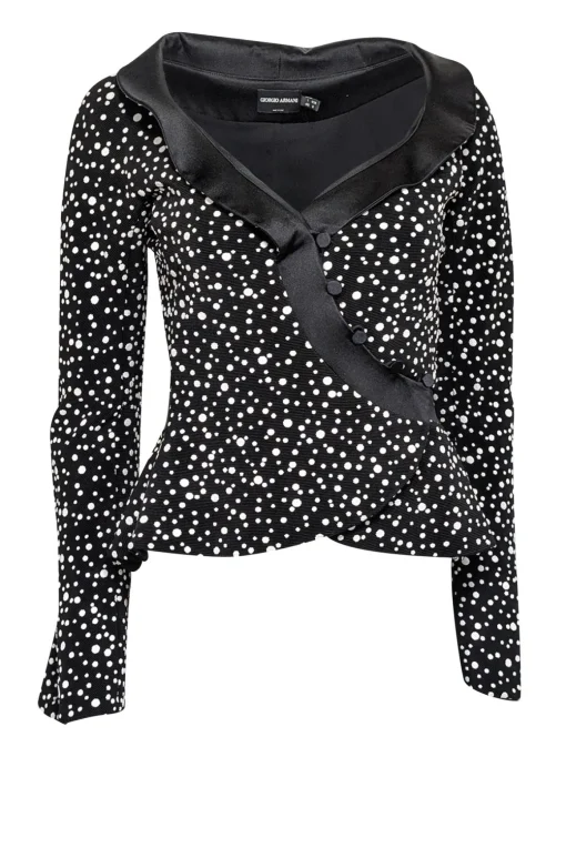 Giorgio Armani - Black Polka Dot Wrap Button Blazer Sz 6