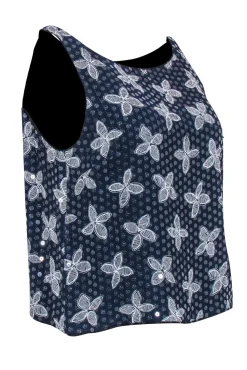 Giorgio Armani - Navy w/ Cream Floral Print & Transparent Sequins Tank Sz 10