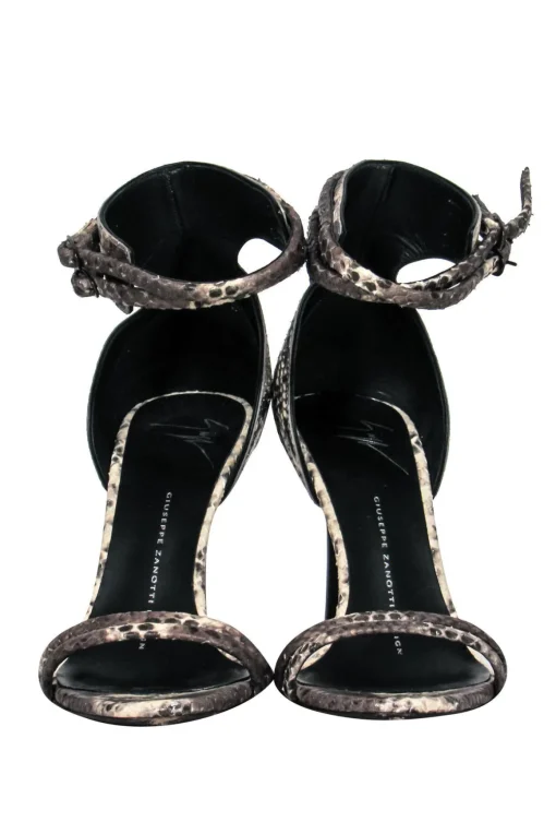 Giuseppe Zanotti - Beige & Grey Snakeskin Strappy Pumps Sz 6