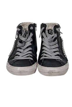 Golden Goose - Black Leather Slide Mid-Top Leather Stud Sneakers Sz 7