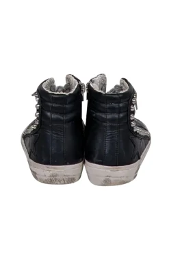 Golden Goose - Black Leather Slide Mid-Top Leather Stud Sneakers Sz 7