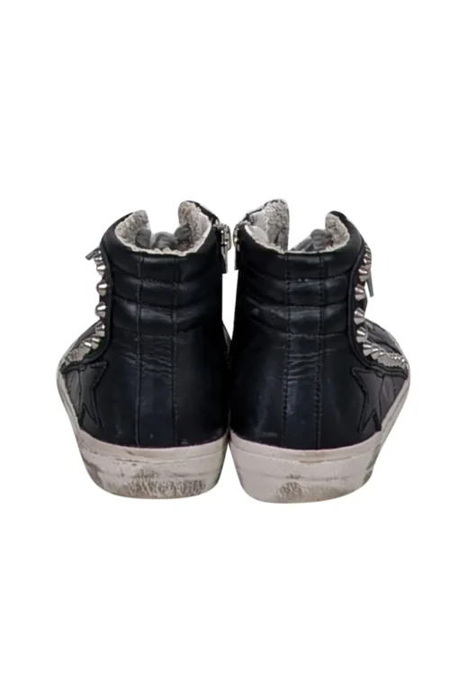 Golden Goose - Black Leather Slide Mid-Top Leather Stud Sneakers Sz 7