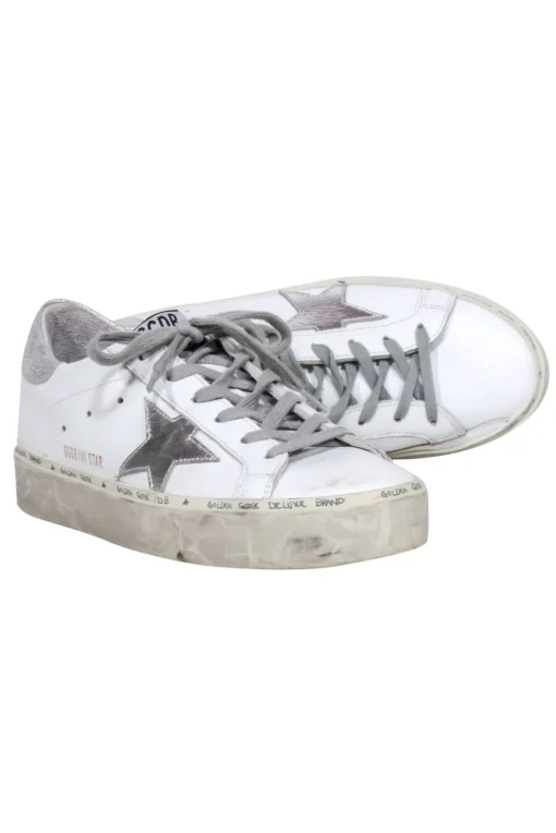 Golden Goose - White & Silver "Hi Star" Sneakers Sz 8