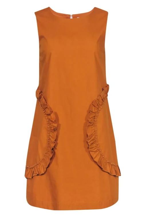 Gorman - Mustard Sleeveless Cotton Shift Dress w/ Ruffled Pockets Sz 6