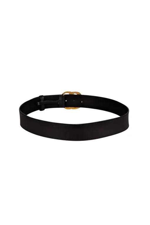 Gucci - Black Leather Belt w/ Large Brass Monogram Logo Buckle Sz L