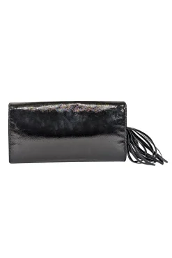 Gucci - Black Patent Leather Tassel Trim Long Clutch