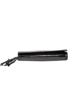 Gucci - Black Patent Leather Tassel Trim Long Clutch