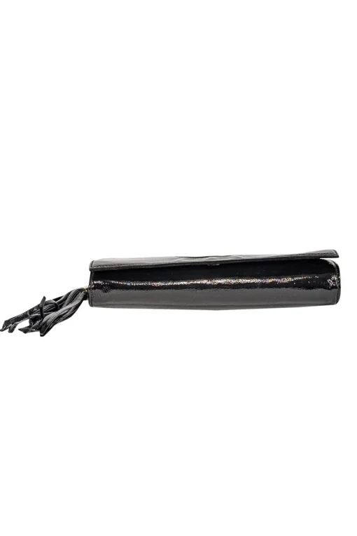 Gucci - Black Patent Leather Tassel Trim Long Clutch