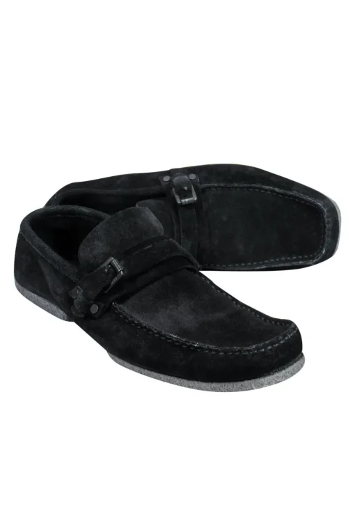 Gucci - Black Suede Square-Toe Loafers Sz 6.5