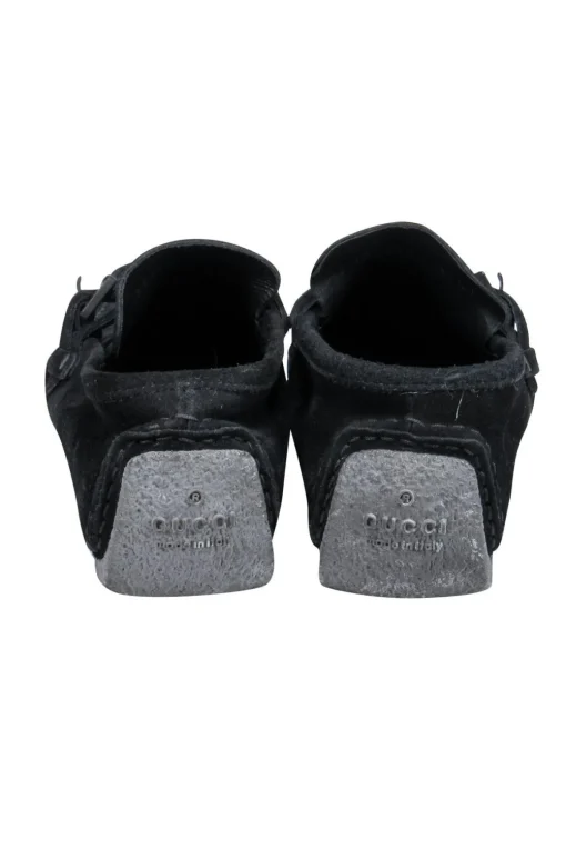 Gucci - Black Suede Square-Toe Loafers Sz 6.5