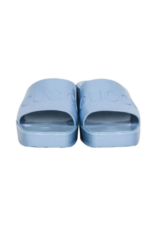 Gucci - Light Blue Rubber Logo Platform Slide Sandals Sz 11