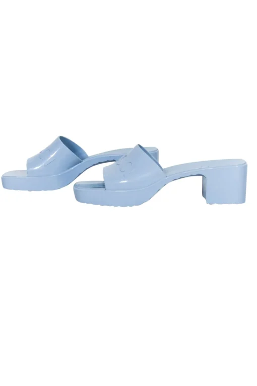 Gucci - Light Blue Rubber Logo Platform Slide Sandals Sz 11