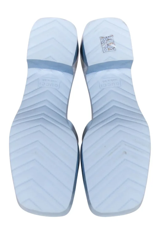 Gucci - Light Blue Rubber Logo Platform Slide Sandals Sz 11