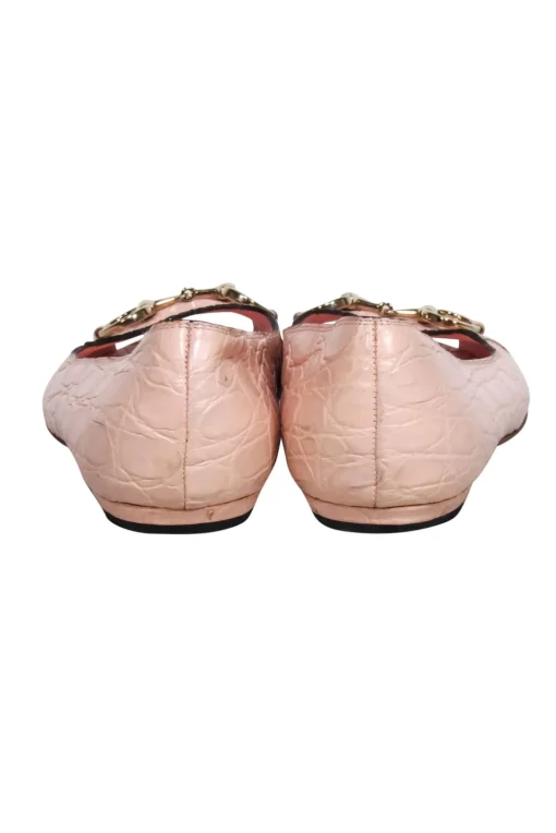Gucci - Light Pink Reptile Embossed Peep Toe Flats Sz 8
