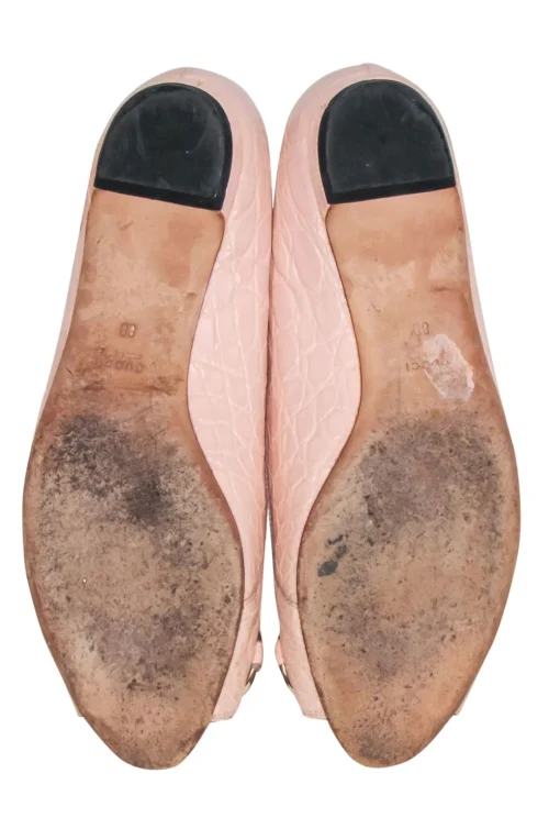 Gucci - Light Pink Reptile Embossed Peep Toe Flats Sz 8
