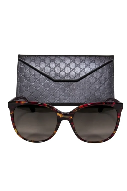 Gucci - Maroon Tortoise Shell Round Sunglasses
