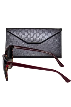 Gucci - Maroon Tortoise Shell Round Sunglasses