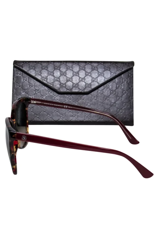 Gucci - Maroon Tortoise Shell Round Sunglasses