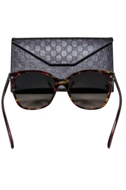 Gucci - Maroon Tortoise Shell Round Sunglasses