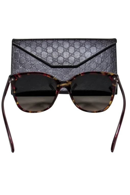 Gucci - Maroon Tortoise Shell Round Sunglasses