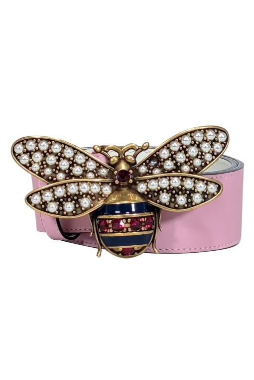 Gucci - Pink Leather Bee Buckle Belt