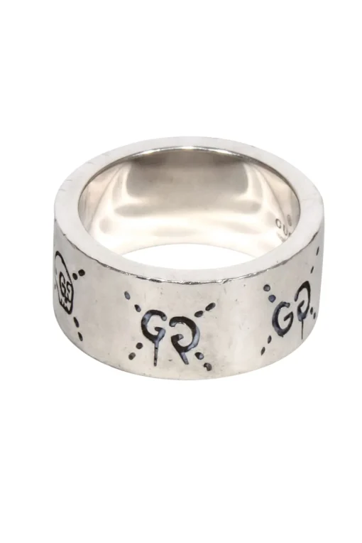 Gucci - Sterling Silver Engraved Logo Ring Sz 5.5