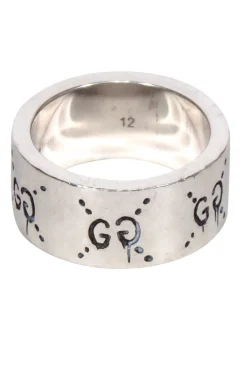 Gucci - Sterling Silver Engraved Logo Ring Sz 5.5