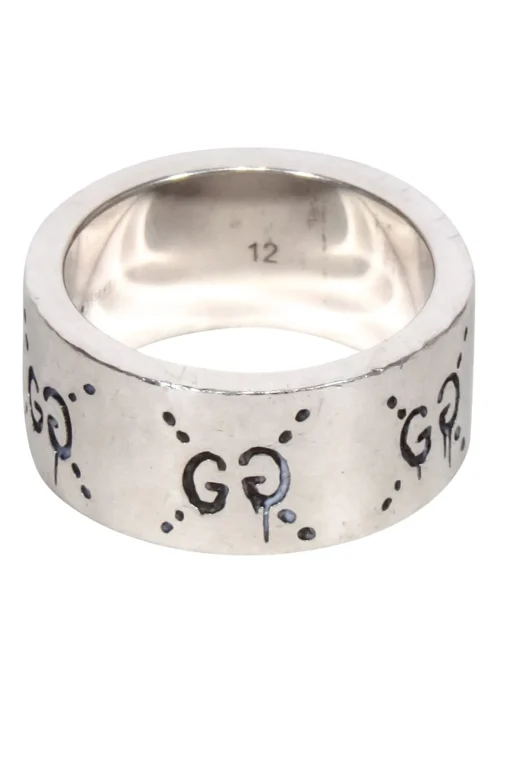Gucci - Sterling Silver Engraved Logo Ring Sz 5.5