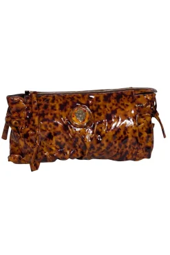 Gucci - Tan & Brown Tortoise Patent Leather Clutch