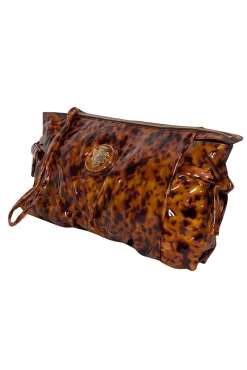 Gucci - Tan & Brown Tortoise Patent Leather Clutch