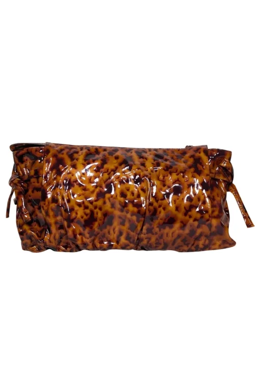 Gucci - Tan & Brown Tortoise Patent Leather Clutch