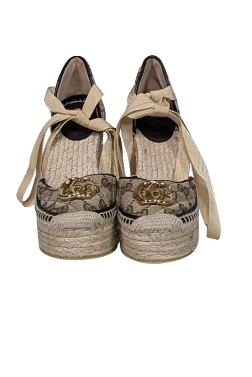 Gucci - Tan Monogram Wrap Around Espadrilles Sz 4