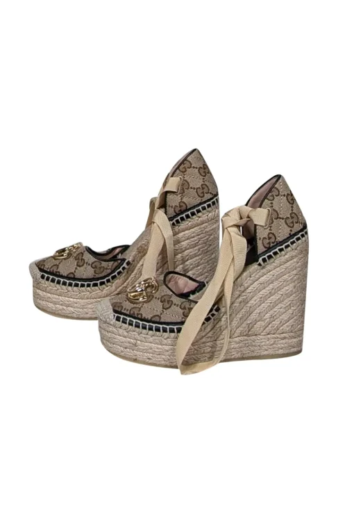 Gucci - Tan Monogram Wrap Around Espadrilles Sz 4