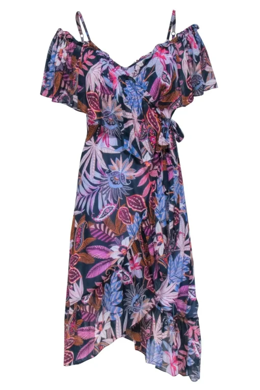 Hale Bob - Navy Wrap Midi Dress w/ Paisley Print Sz XS