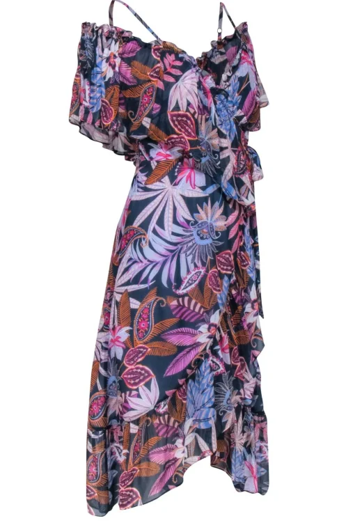 Hale Bob - Navy Wrap Midi Dress w/ Paisley Print Sz XS