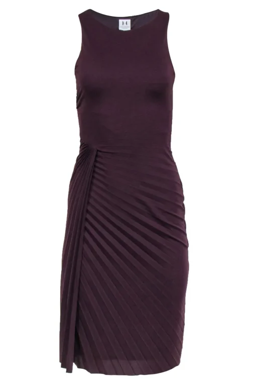 Halston Heritage - Maroon Pleated & Draped Sleeveless Midi Dress Sz 4