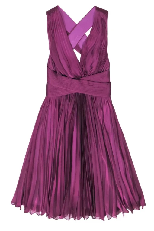 Halston Heritage - Purple Cross Accordion Pleated Mini Dress Sz 0