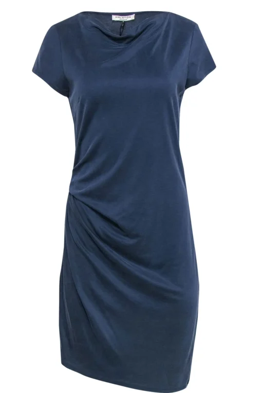 Halston Heritage - Steel Blue Boatneck Ruched T-Shirt Dress Sz M