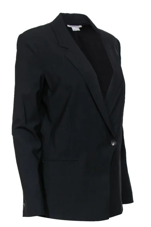 Helmut Lang - Black Buttoned Blazer w/ Curved Opening Sz 8