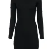 Helmut Lang - Black Long Sleeve Bodycon Dress w/ Asymmetric Neckline Sz 0