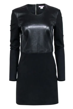Helmut Lang - Black Long Sleeve Leather Detail Dress Sz L