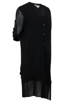 Helmut Lang - Black Silk Three-Quarter Sleeve Shift Dress Sz L