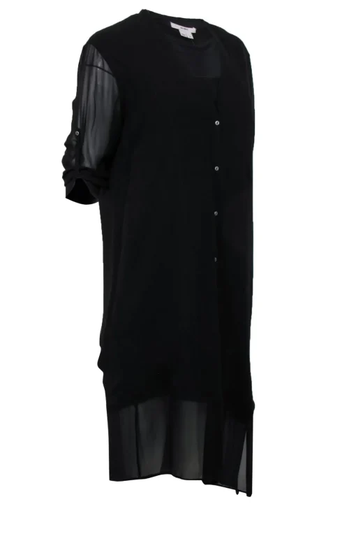 Helmut Lang - Black Silk Three-Quarter Sleeve Shift Dress Sz L