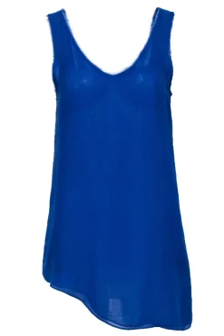 Helmut Lang - Cobalt Blue Sleeveless Frayed Hem Tank Sz S