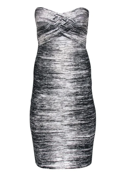 Herve Leger - Black & White Print Strapless Bandage Dress Sz S
