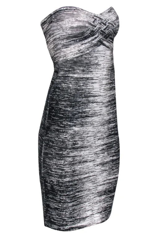 Herve Leger - Black & White Print Strapless Bandage Dress Sz S