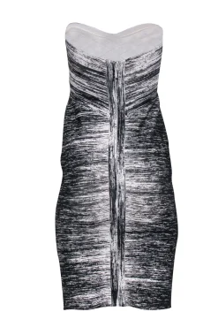 Herve Leger - Black & White Print Strapless Bandage Dress Sz S