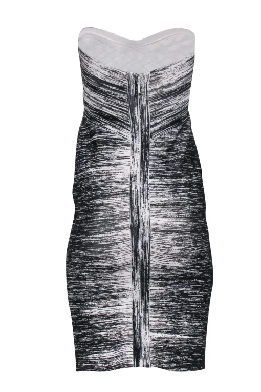 Herve Leger - Black & White Print Strapless Bandage Dress Sz S