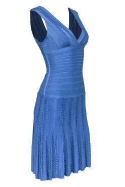 Herve Leger - Cornflower Blue Bandage Sleeveless Flared Bottom Dress Sz XS